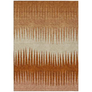 HomeRoots 5' Copper Brown and Beige Striped Area Rug - Durable, Washable for Indoor and Outdoor Spaces! 8' X 10' 592212