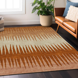 Homeroots 3' Artichoke Green Beige Brown Striped Washable Rug - Perfect For Indoor And Outdoor Spaces 9' X 12' Polyester 592213