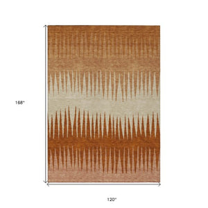 Homeroots 3' Artichoke Green Beige Brown Striped Washable Rug - Perfect For Indoor And Outdoor Spaces 10' X 14' Polyester 592214