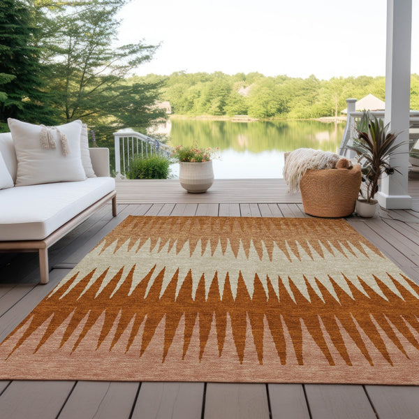 Homeroots 3' Artichoke Green Beige Brown Striped Washable Rug - Perfect For Indoor And Outdoor Spaces 10' X 14' Polyester 592214