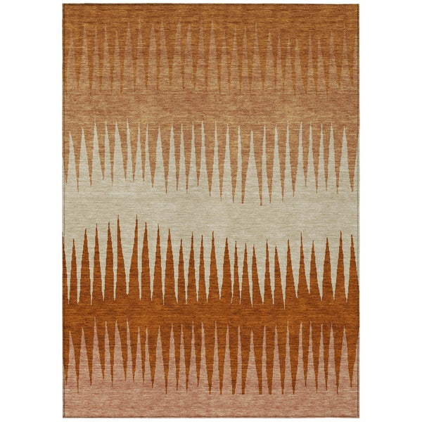 HomeRoots 5' Copper Brown and Beige Striped Area Rug - Durable, Washable for Indoor and Outdoor Spaces! 10' X 14' 592214