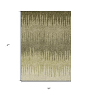 Homeroots 3' Artichoke Green Beige Brown Striped Washable Rug - Perfect For Indoor And Outdoor Spaces 3' X 5' Polyester 592215
