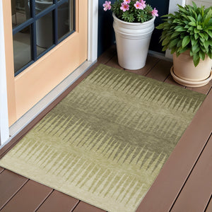 Homeroots 3' Artichoke Green Beige Brown Striped Washable Rug - Perfect For Indoor And Outdoor Spaces 3' X 5' Polyester 592215
