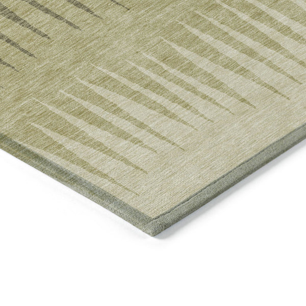 Homeroots 3' Artichoke Green Beige Brown Striped Washable Rug - Perfect For Indoor And Outdoor Spaces 3' X 5' Polyester 592215