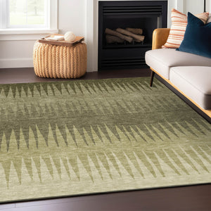 Homeroots 3' Artichoke Green Beige Brown Striped Washable Rug - Perfect For Indoor And Outdoor Spaces 3' X 5' Polyester 592215