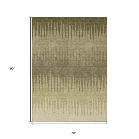Homeroots 3' Artichoke Green Beige Brown Striped Washable Rug - Perfect For Indoor And Outdoor Spaces 5' X 8' Polyester 592216