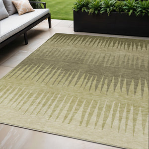 Homeroots 3' Artichoke Green Beige Brown Striped Washable Rug - Perfect For Indoor And Outdoor Spaces 5' X 8' Polyester 592216