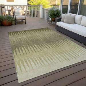Homeroots 3' Artichoke Green Beige Brown Striped Washable Rug - Perfect For Indoor And Outdoor Spaces 5' X 8' Polyester 592216