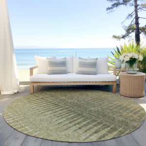 Homeroots 3' Artichoke Green Beige Brown Striped Washable Rug - Perfect For Indoor And Outdoor Spaces 8' Round Polyester 592217