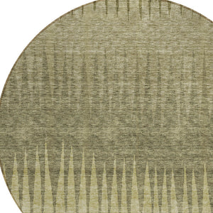 Homeroots 3' Artichoke Green Beige Brown Striped Washable Rug - Perfect For Indoor And Outdoor Spaces 8' Round Polyester 592217