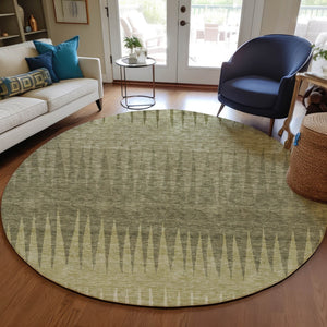 Homeroots 3' Artichoke Green Beige Brown Striped Washable Rug - Perfect For Indoor And Outdoor Spaces 8' Round Polyester 592217