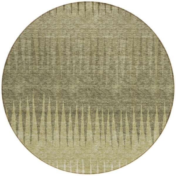 Homeroots 3' Artichoke Green Beige Brown Striped Washable Rug - Perfect For Indoor And Outdoor Spaces 8' Round Polyester 592217