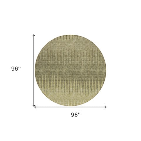 Homeroots 3' Artichoke Green Beige Brown Striped Washable Rug - Perfect For Indoor And Outdoor Spaces 8' Round Polyester 592217