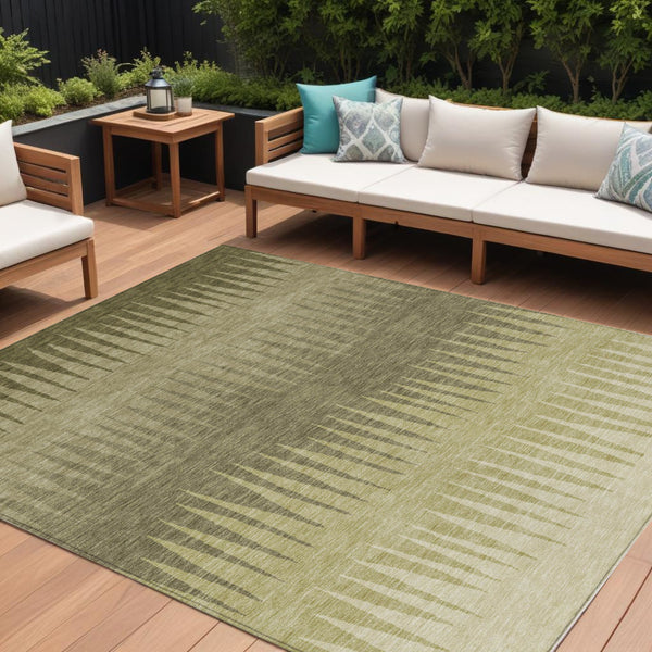 Homeroots 3' Artichoke Green Beige Brown Striped Washable Rug - Perfect For Indoor And Outdoor Spaces 9' X 12' Polyester 592219