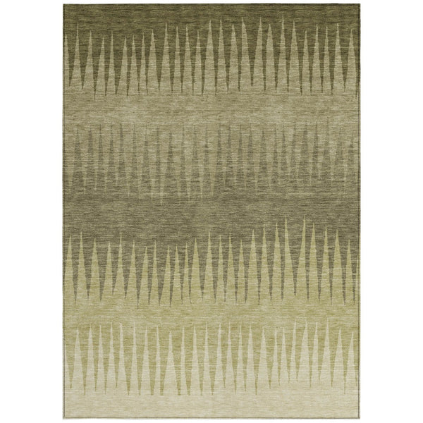 Homeroots 3' Artichoke Green Beige Brown Striped Washable Rug - Perfect For Indoor And Outdoor Spaces 10' X 14' Polyester 592220