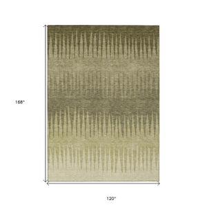Homeroots 3' Artichoke Green Beige Brown Striped Washable Rug - Perfect For Indoor And Outdoor Spaces 10' X 14' Polyester 592220