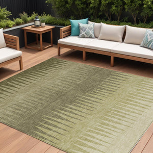 Homeroots 3' Artichoke Green Beige Brown Striped Washable Rug - Perfect For Indoor And Outdoor Spaces 10' X 14' Polyester 592220