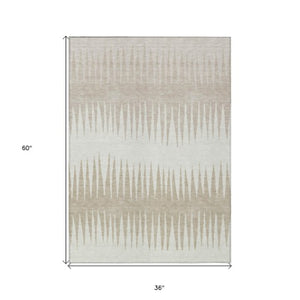 Homeroots 3' Artichoke Green Beige Brown Striped Washable Rug - Perfect For Indoor And Outdoor Spaces 3' X 5' Polyester 592221