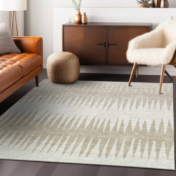 Homeroots 3' Artichoke Green Beige Brown Striped Washable Rug - Perfect For Indoor And Outdoor Spaces 3' X 5' Polyester 592221