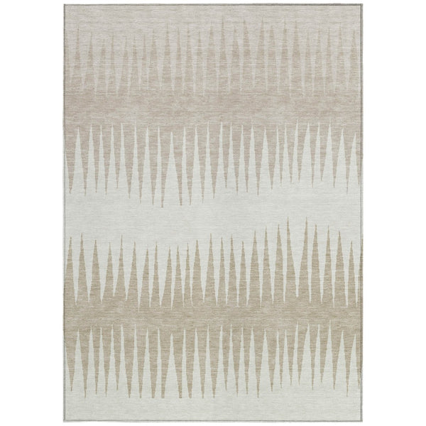 Homeroots 3' Artichoke Green Beige Brown Striped Washable Rug - Perfect For Indoor And Outdoor Spaces 5' X 8' Polyester 592222