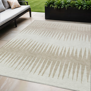 Homeroots 3' Artichoke Green Beige Brown Striped Washable Rug - Perfect For Indoor And Outdoor Spaces 5' X 8' Polyester 592222