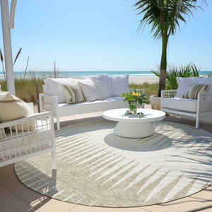 Homeroots 3' Artichoke Green Beige Brown Striped Washable Rug - Perfect For Indoor And Outdoor Spaces 8' Round Polyester 592223