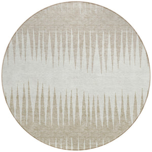 Homeroots 3' Artichoke Green Beige Brown Striped Washable Rug - Perfect For Indoor And Outdoor Spaces 8' Round Polyester 592223