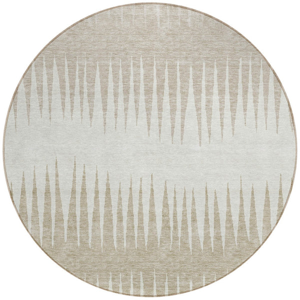 Homeroots 3' Artichoke Green Beige Brown Striped Washable Rug - Perfect For Indoor And Outdoor Spaces 8' Round Polyester 592223