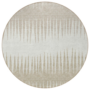 Homeroots 3' Artichoke Green Beige Brown Striped Washable Rug - Perfect For Indoor And Outdoor Spaces 8' Round Polyester 592223