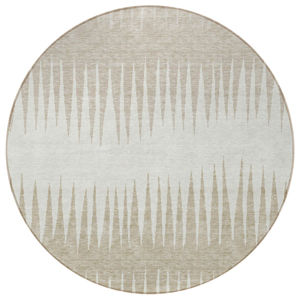 Homeroots 3' Artichoke Green Beige Brown Striped Washable Rug - Perfect For Indoor And Outdoor Spaces 8' Round Polyester 592223