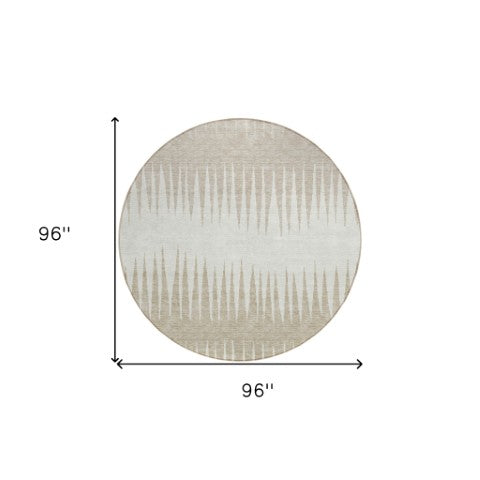Homeroots 3' Artichoke Green Beige Brown Striped Washable Rug - Perfect For Indoor And Outdoor Spaces 8' Round Polyester 592223
