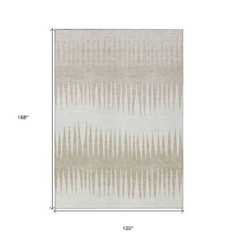 Homeroots 3' Artichoke Green Beige Brown Striped Washable Rug - Perfect For Indoor And Outdoor Spaces 10' X 14' Polyester 592226