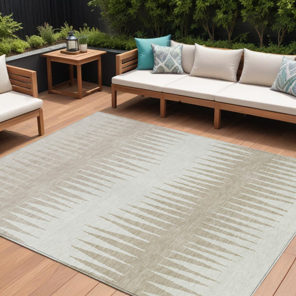 Homeroots 3' Artichoke Green Beige Brown Striped Washable Rug - Perfect For Indoor And Outdoor Spaces 10' X 14' Polyester 592226