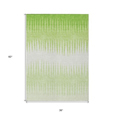 Homeroots 3' Artichoke Green Beige Brown Striped Washable Rug - Perfect For Indoor And Outdoor Spaces 3' X 5' Polyester 592227