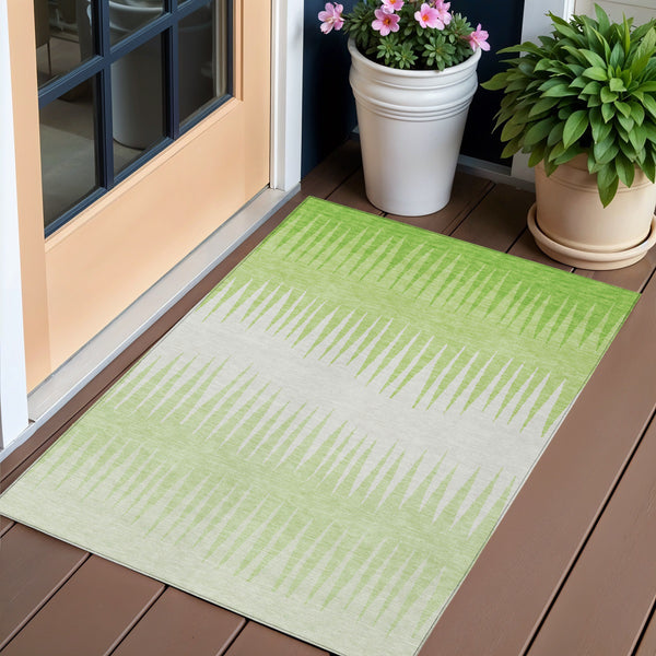 Homeroots 3' Artichoke Green Beige Brown Striped Washable Rug - Perfect For Indoor And Outdoor Spaces 3' X 5' Polyester 592227