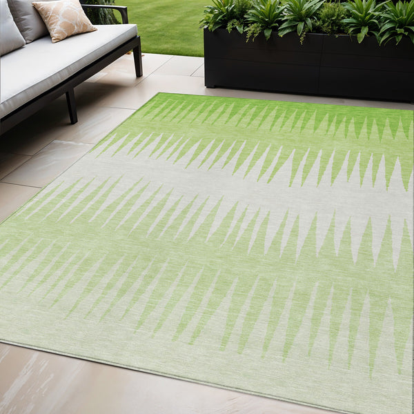 Homeroots 3' Artichoke Green Beige Brown Striped Washable Rug - Perfect For Indoor And Outdoor Spaces 5' X 8' Polyester 592228