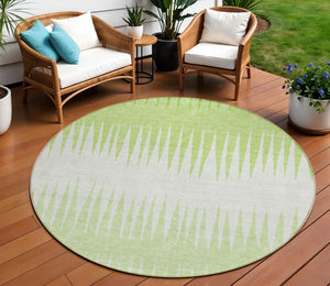 Homeroots 3' Artichoke Green Beige Brown Striped Washable Rug - Perfect For Indoor And Outdoor Spaces 8' Round Polyester 592229