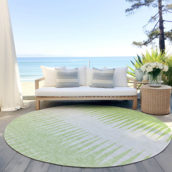 Homeroots 3' Artichoke Green Beige Brown Striped Washable Rug - Perfect For Indoor And Outdoor Spaces 8' Round Polyester 592229