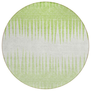 HomeRoots 5' Cheerful Lime Green and Ivory Striped Washable Area Rug for Indoor and Outdoor Spaces 8' Round 592229
