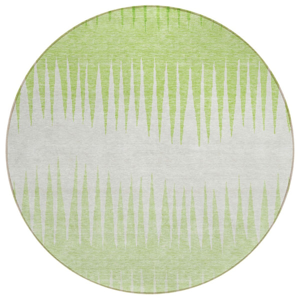 HomeRoots 5' Cheerful Lime Green and Ivory Striped Washable Area Rug for Indoor and Outdoor Spaces 8' Round 592229