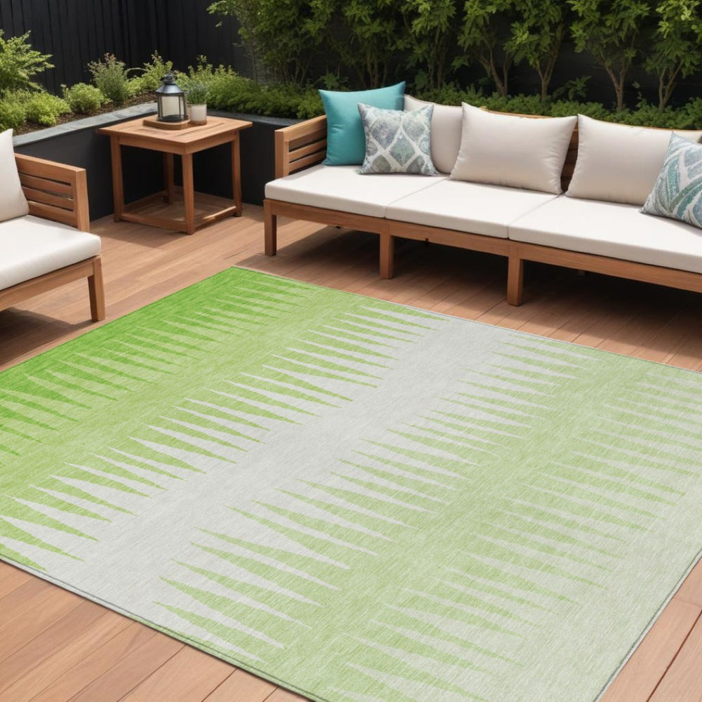 HomeRoots 5' Cheerful Lime Green and Ivory Striped Washable Area Rug for Indoor and Outdoor Spaces 10' X 14' 592232