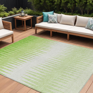 Homeroots 3' Artichoke Green Beige Brown Striped Washable Rug - Perfect For Indoor And Outdoor Spaces 10' X 14' Polyester 592232