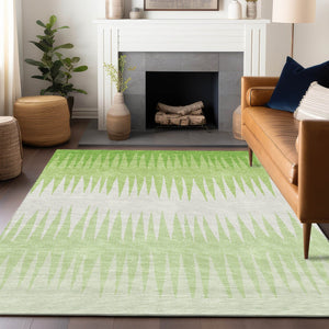 Homeroots 3' Artichoke Green Beige Brown Striped Washable Rug - Perfect For Indoor And Outdoor Spaces 10' X 14' Polyester 592232