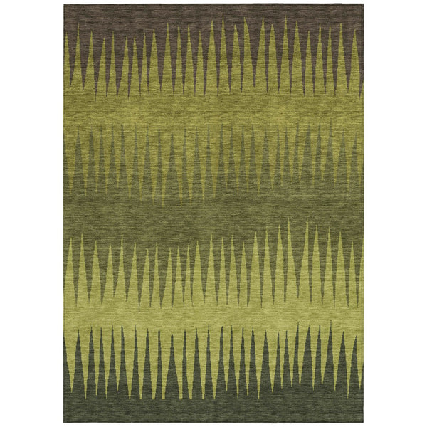 Homeroots 3' Artichoke Green Beige Brown Striped Washable Rug - Perfect For Indoor And Outdoor Spaces 3' X 5' Polyester 592233