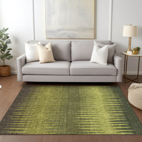 Homeroots 3' Artichoke Green Beige Brown Striped Washable Rug - Perfect For Indoor And Outdoor Spaces 3' X 5' Polyester 592233