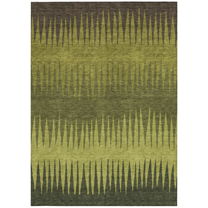 Homeroots 3' Artichoke Green Beige Brown Striped Washable Rug - Perfect For Indoor And Outdoor Spaces 5' X 8' Polyester 592234