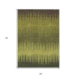 Homeroots 3' Artichoke Green Beige Brown Striped Washable Rug - Perfect For Indoor And Outdoor Spaces 5' X 8' Polyester 592234