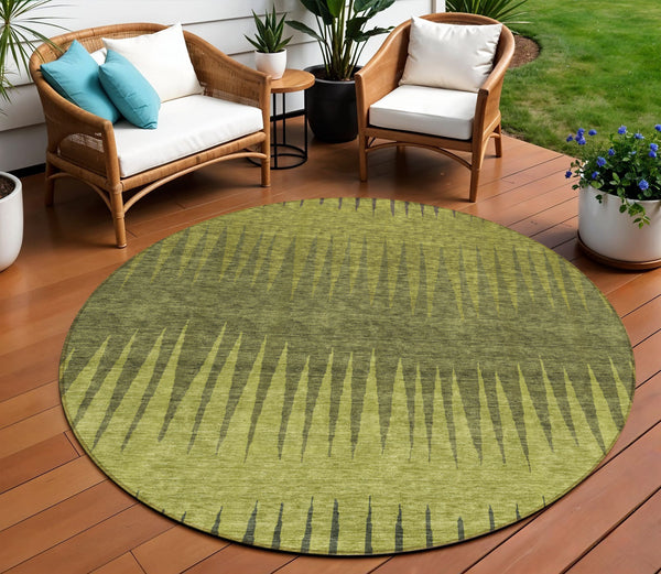 Homeroots 3' Artichoke Green Beige Brown Striped Washable Rug - Perfect For Indoor And Outdoor Spaces 8' Round Polyester 592235