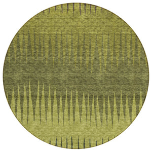 HomeRoots 5' Striped Washable Area Rug in Olive Green and Brown - Durable, Stylish for Indoor or Outdoor Use 8' Round 592235