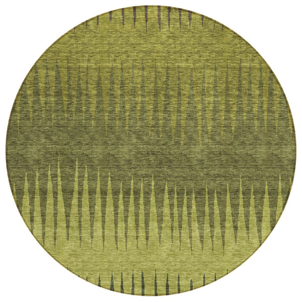 HomeRoots 5' Striped Washable Area Rug in Olive Green and Brown - Durable, Stylish for Indoor or Outdoor Use 8' Round 592235